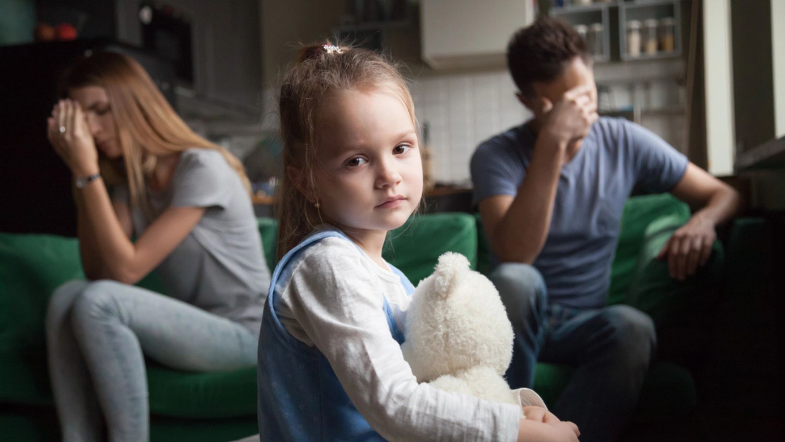 Frustrated sad girl tired of parents fights