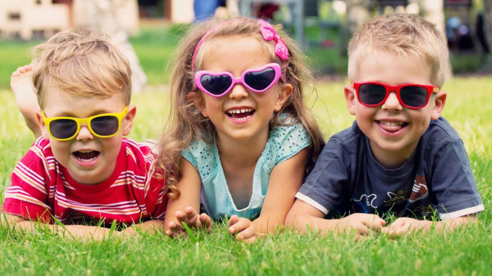 Funny picture of three playing kids