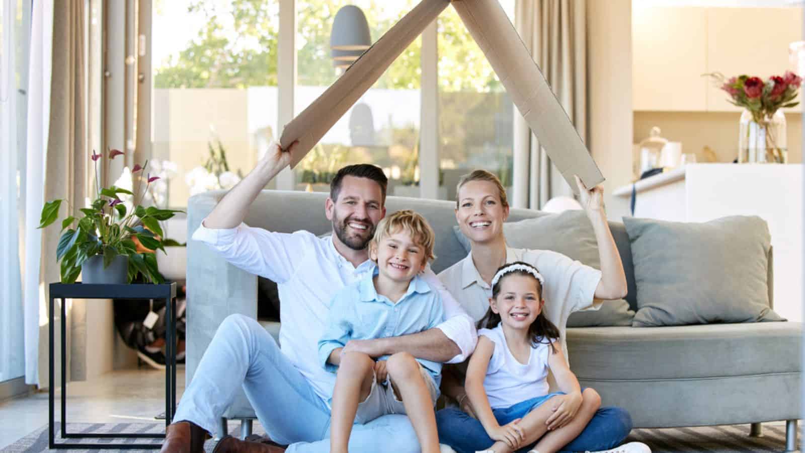 Happy family relaxing together at home
