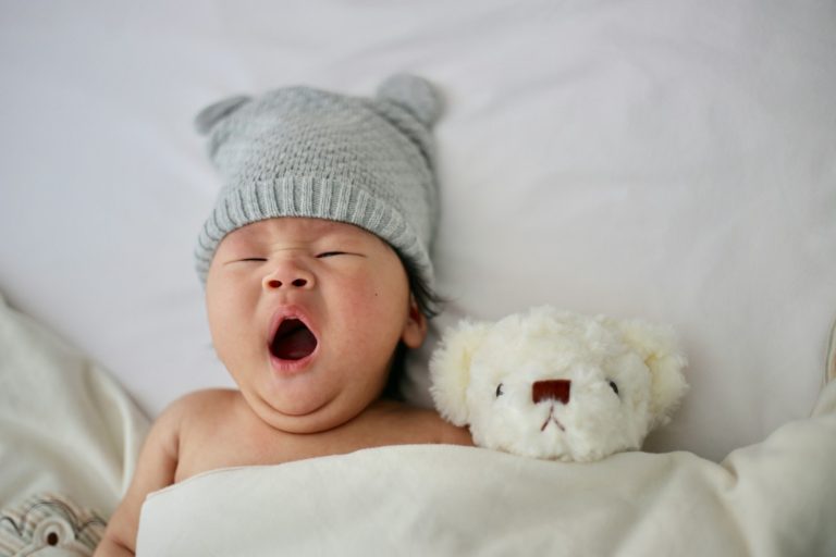 baby's gray knit hat; bedtime routine